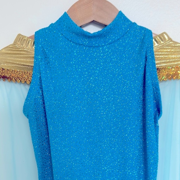 Custom made Sparkling Blue Leotard with Sheer Pants “Jasmine” dance costume - Picture 2 of 6